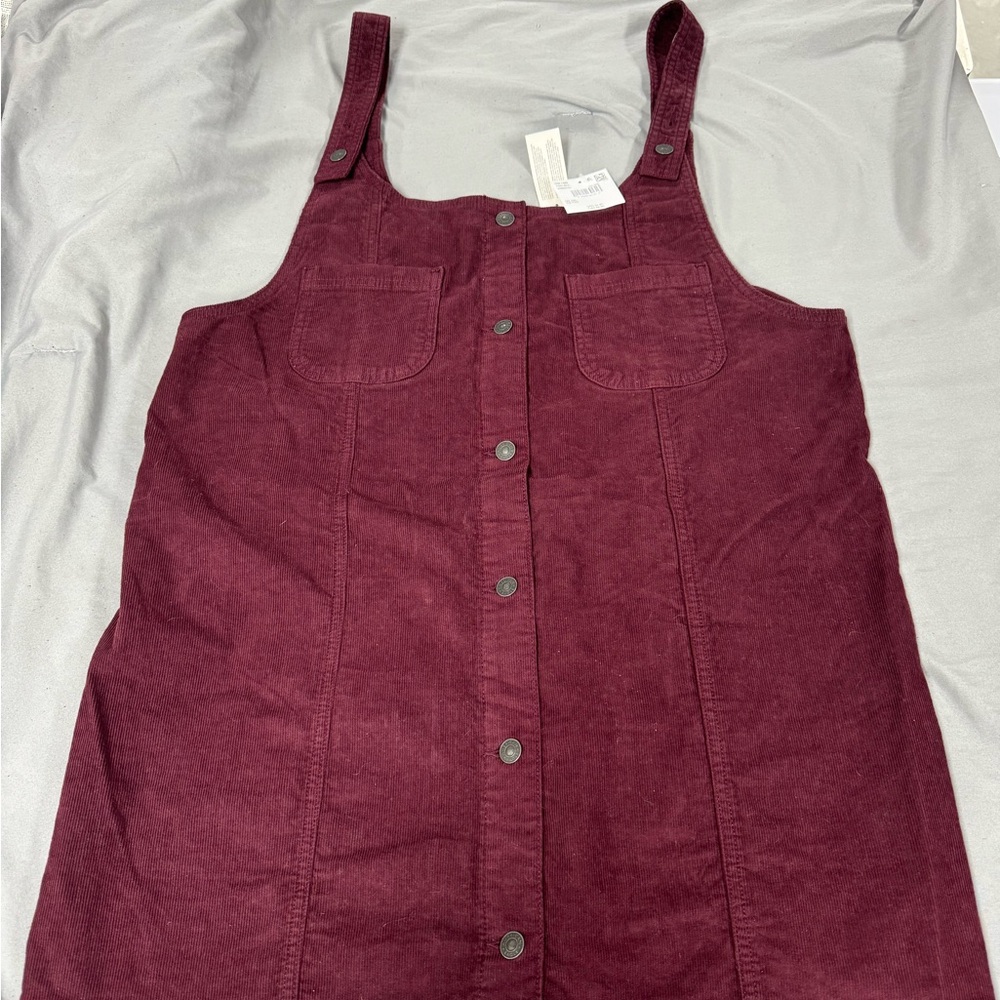 American Eagle Burgundy Corduroy Pinafore Dress - Picture 2 of 8
